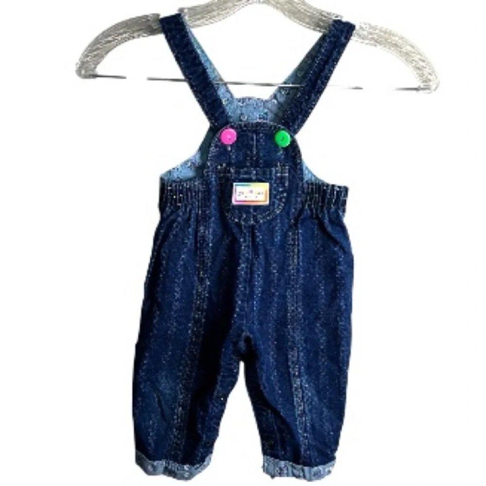 OshKosh B'gosh Vintage 90’s Rainbow Stitching Blue Denim Vestbak Bib‎ Overalls